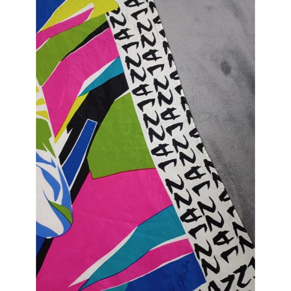 Vintage Silk Scarf Jazz Music Bold Bright 34x33 Unique Trombone Casca 80s - Picture 4 of 10